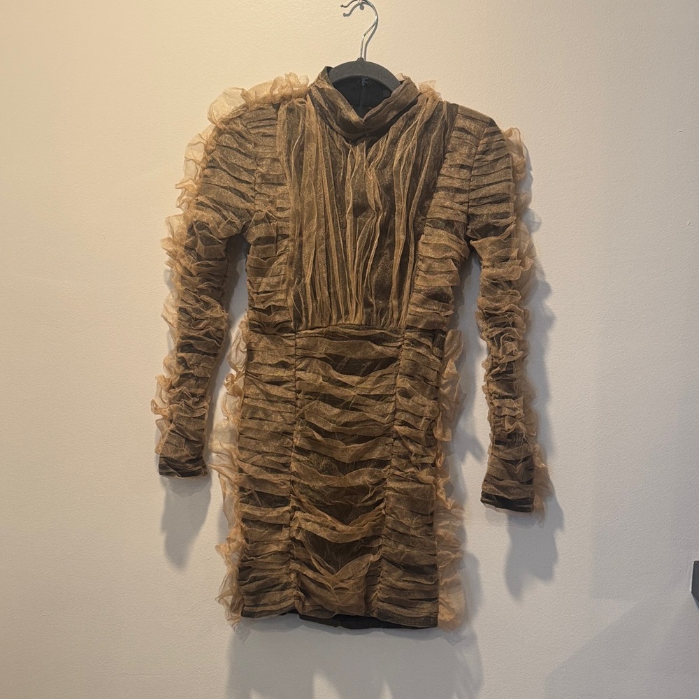 AKIRA Black and Gold Ruffled Dress